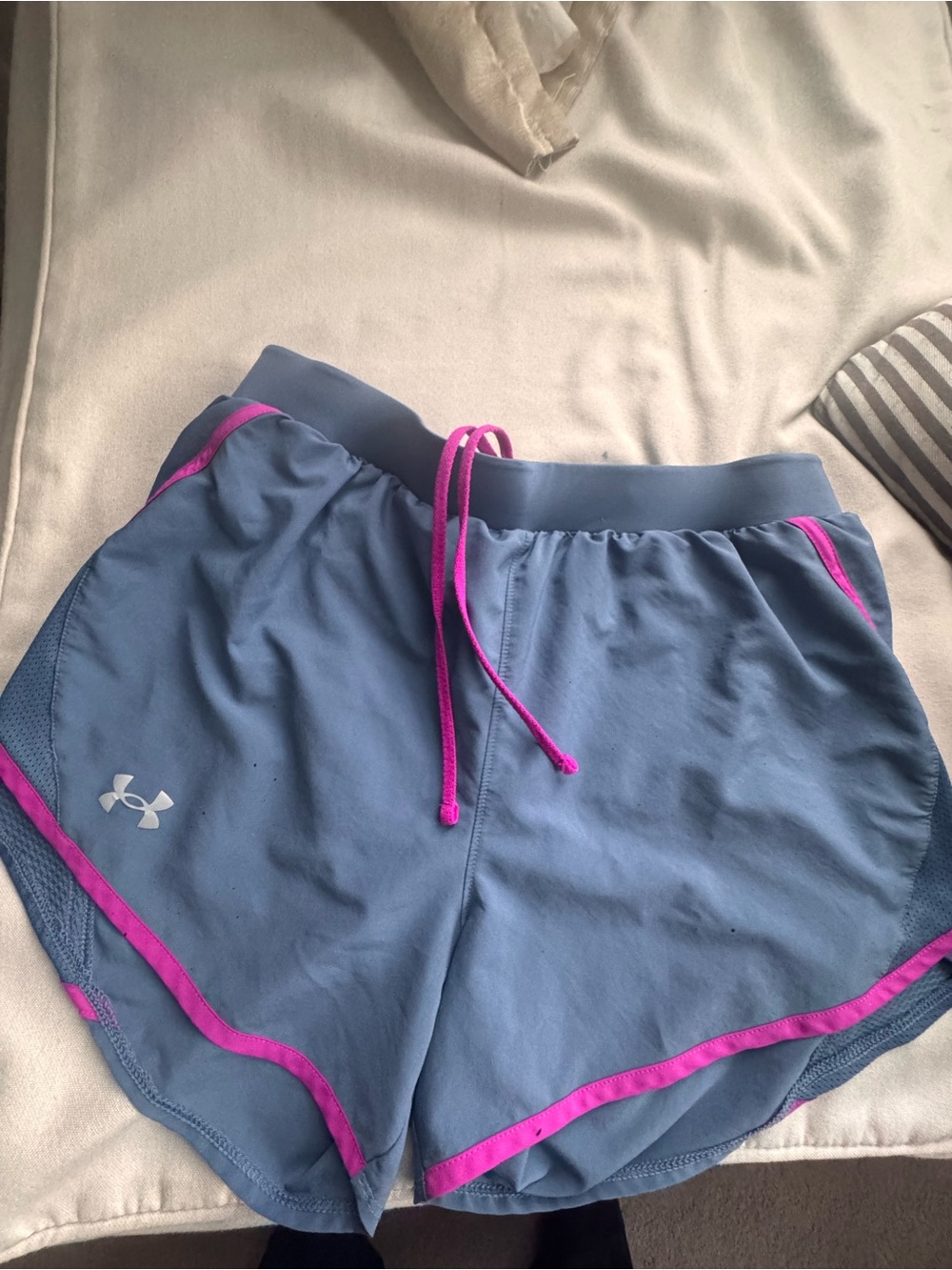 Under Armour Women's Light Blue Athletic Shorts with Pink Accents
